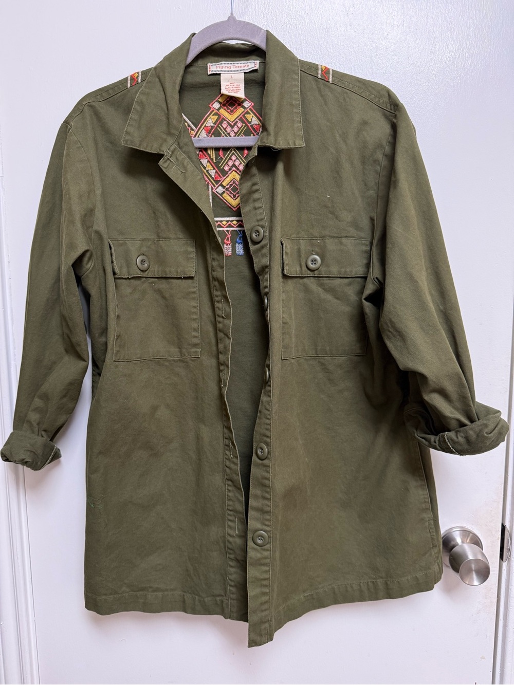 Flying Tomato Olive Embroidered Utility Jacket